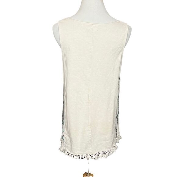Madewell Cream And Navy Boho Embroidered Relaxed Tank With Fringe M - Picture 3 of 7